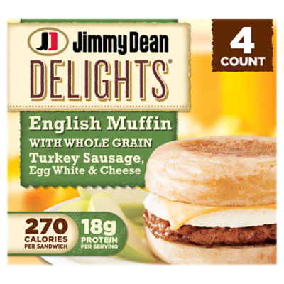 Jimmy Dean Delights English Muffin Breakfast Sandwiches with Turkey Sausage, Egg White, and Cheese, Frozen, 4 Count