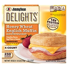 Jimmy Dean Delights Honey Wheat English Muffin Breakfast Sandwiches with Canadian Bacon, Egg White, 18 Ounce