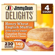 Jimmy Dean Delights Honey Wheat English Muffin Breakfast Sandwiches with Canadian Bacon, Egg White, Frozen, 4 Count