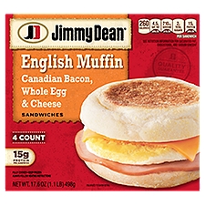 Jimmy Dean English Muffin Breakfast Sandwiches with Canadian Bacon, Whole Egg, and Cheese, Frozen, 4, 17.6 Ounce