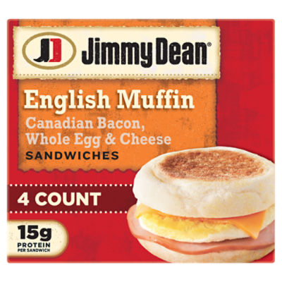 Jimmy Dean English Muffin Breakfast Sandwiches with Canadian Bacon, Whole Egg, and Cheese, Frozen, 4