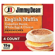 Jimmy Dean English Muffin Breakfast Sandwiches with Canadian Bacon, Whole Egg, and Cheese, Frozen, 4, 17.6 Ounce