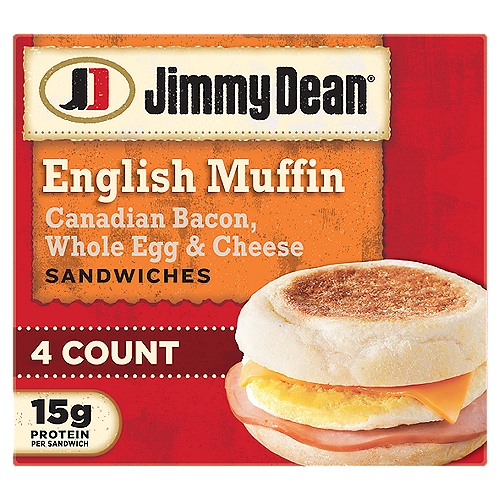 Jimmy Dean English Muffin Breakfast Sandwiches with Canadian Bacon, Whole Egg, and Cheese, Frozen, 4