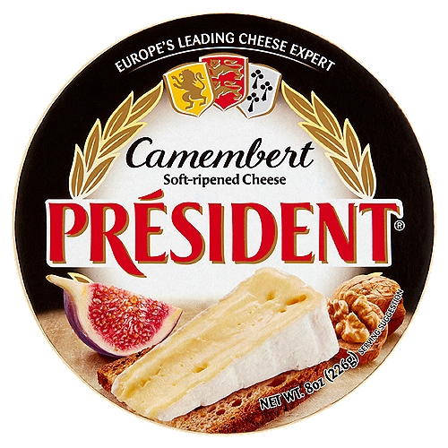 Président Camembert Soft-Ripened Cheese, 8 oz
Perfect for baked camembert with honey and rosemary sprigs

Made with milk from cows not treated with the growth hormone rBST.*
*No significant difference has been shown between milk derived from cows treated with artificial growth hormones and those not treated with artificial growth hormones.
