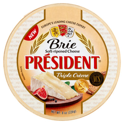 Président Brie Triple Crème Soft-Ripened Cheese, 8 oz