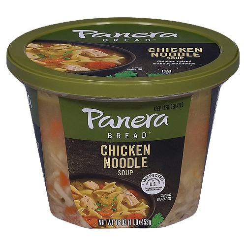 Panera Bread At Home All White Meat Chicken Noodle Soup, 16 oz
Home-Style Egg Noodles, Sliced Carrot and Savory Chunks of White Meat Chicken Simmered in an Herbed Chicken Broth.