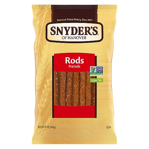 Snyder's of Hanover Rods Pretzels, 12 oz
They're big!
They're crunchy!
They're hearty!
Just what you expect from a Snyder's of Hanover® Rods Pretzel. Perfect for dipping or decorating - so many ways to enjoy.