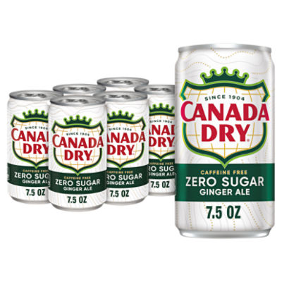 Canada Dry Zero Sugar Ginger Ale Soda, 7.5 fl oz cans, 6 pack