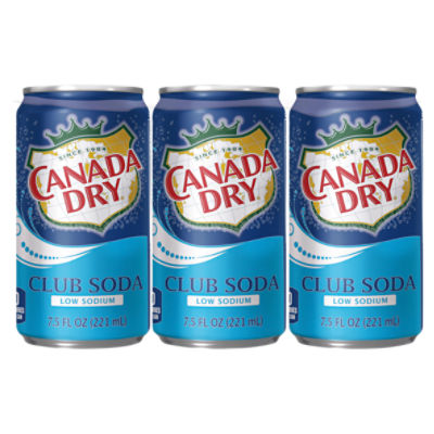 Canada Dry Club Soda, Low Sodium, 7.5 fl oz mini cans, 6 pack