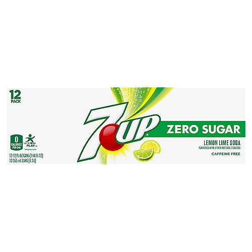7UP Zero Sugar Lemon Lime Soda, 12 fl oz, 12 count
Feel refreshed by the balanced taste of 7UP Zero Sugar, made with the crisp, iconic Lemon Lime flavors and without the calories. 7UP is a fantastic drink on its own and is also a perfect addition to meals and recipes for any occasion. Whether you're looking to enjoy a refreshing lemon-lime soda or add a crisp, balanced flavor to a favorite recipe, 7UP is the perfect ingredient. 7UP is a low sodium carbonated soda option; from cocktails to mocktails to cooking and baking, do more at your next get-together with the refreshing taste of 7UP. Try one of our favorite food or drink recipes like Pineapple 7UP Side-Down Cupcakes. Combine 7UP with your favorite box cake mix and Maraschino cherries for a delicious twist on everyday baking. Top with crushed pineapples and whipped topping for an even better dessert or special occasion treat. Try a new drink recipe like this sweet pineapple-infused cocktail we call the 7UP Side-Down Cake. Combine your favorite cake flavored vodka, fresh orange juice, fresh pineapple juice and your favorite 7UP flavor. Then pour over ice and enjoy! Over 21, please drink responsibly.

ZERO SUGAR: Enjoy the crisp, clean, guilt-free taste of 7UP Zero Sugar any time of day
CARBONATED SODA: Carbonated soda delivers the satisfying taste of lemon lime flavor every time
CAFFEINE FREE: The great taste of 7UP Zero Sugar is caffeine-free, low in sodium and has zero sugar
PERFECT PAIRING: 7UP Zero Sugar is a delight on its own or as the perfect ingredient in everything from cocktails and mocktails to grilling marinades and tasty desserts
TRUSTED BRAND: Iconic and unique lemon lime flavor from the brand that brought you original 7UP, Bib-Label Lithiated Lemon-Lime Soda in October 1929