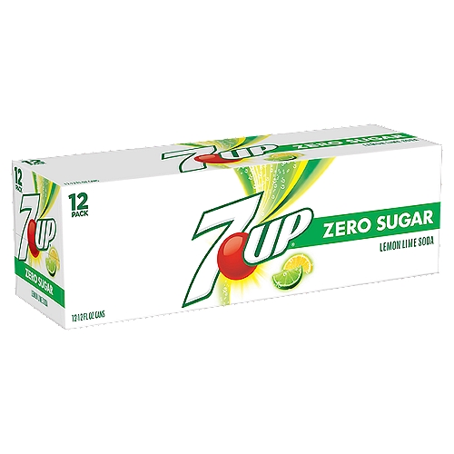 7UP Zero Sugar Lemon Lime Soda, 12 fl oz, 12 count
Feel refreshed by the balanced taste of 7UP Zero Sugar, made with the crisp, iconic Lemon Lime flavors and without the calories. 7UP is a fantastic drink on its own and is also a perfect addition to meals and recipes for any occasion. Whether you're looking to enjoy a refreshing lemon-lime soda or add a crisp, balanced flavor to a favorite recipe, 7UP is the perfect ingredient. 7UP is a low sodium carbonated soda option; from cocktails to mocktails to cooking and baking, do more at your next get-together with the refreshing taste of 7UP. Try one of our favorite food or drink recipes like Pineapple 7UP Side-Down Cupcakes. Combine 7UP with your favorite box cake mix and Maraschino cherries for a delicious twist on everyday baking. Top with crushed pineapples and whipped topping for an even better dessert or special occasion treat. Try a new drink recipe like this sweet pineapple-infused cocktail we call the 7UP Side-Down Cake. Combine your favorite cake flavored vodka, fresh orange juice, fresh pineapple juice and your favorite 7UP flavor. Then pour over ice and enjoy! Over 21, please drink responsibly.

ZERO SUGAR: Enjoy the crisp, clean, guilt-free taste of 7UP Zero Sugar any time of day
CARBONATED SODA: Carbonated soda delivers the satisfying taste of lemon lime flavor every time
CAFFEINE FREE: The great taste of 7UP Zero Sugar is caffeine-free, low in sodium and has zero sugar
PERFECT PAIRING: 7UP Zero Sugar is a delight on its own or as the perfect ingredient in everything from cocktails and mocktails to grilling marinades and tasty desserts
TRUSTED BRAND: Iconic and unique lemon lime flavor from the brand that brought you original 7UP, Bib-Label Lithiated Lemon-Lime Soda in October 1929