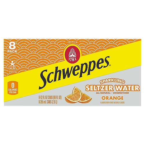 Schweppes Orange Sparkling Seltzer Water, 12 fl oz, 8 count