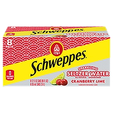 Schweppes Cranberry Lime Sparkling Water Beverage, 12 fl oz cans, 8 pack