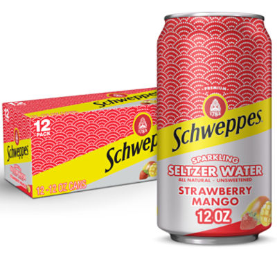 Schweppes Strawberry Mango Sparkling Seltzer Water, 12 fl oz, 12 count