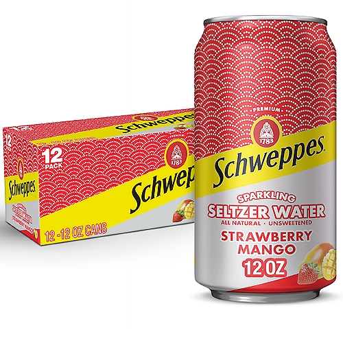 Schweppes Strawberry Mango Sparkling Seltzer Water, 12 fl oz, 12 count