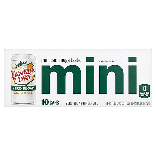 Canada Dry Mini Zero Sugar Ginger Ale, 7.5 fl oz, 10 count