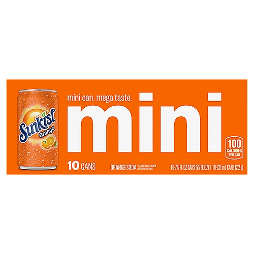 Sunkist Mini Orange Soda, 221 ml, 10 count