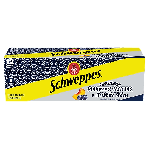 Schweppes Blueberry Peach Sparkling Seltzer Water, 12 fl oz cans, 12 pack