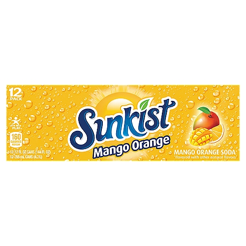 Sunkist Mango Orange Soda, 12 Fl Oz Cans, 12 Pack