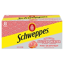 Schweppes Pink Grapefruit Sparkling Seltzer Water, 12 fl oz cans, 8 Pack
