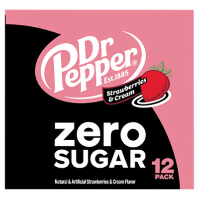 Dr Pepper Zero Strawberries and Cream Soda, 12 fl oz cans, 12 Pack