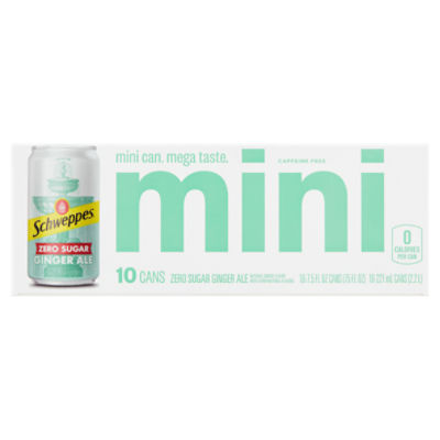 Schweppes Mini Zero Sugar Ginger Ale, 7.5 fl oz, 10 count ShopRite