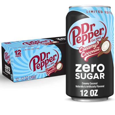 Dr Pepper Zero Sugar Creamy Coconut Soda, 12 fl oz cans, 12 Pack