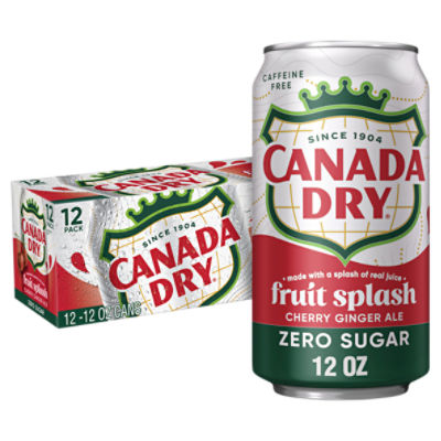 Canada Dry Fruit Splash Cherry Ginger Ale Zero Sugar Soda, 12 fl oz cans, 12 pack