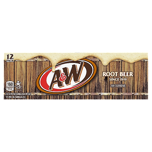 A&W Root Beer, 12 fl oz, 12 count
Enjoy the sweet taste of an American classic with A&W Root Beer. This rich, creamy, and caffeine-free root beer is a timeless treat that has been a family favorite for over 100 years since it was first sold at a roadside stand in Lodi, California in 1919. Family nights just aren't the same without the sweet taste of A&W Root Beer. Whether you're watching a movie, enjoying a board game, or simply enjoying the great outdoors gathered around a campfire, A&W Root Beer makes the night that much sweeter. Although you can easily enjoy it all by itself in a frosty mug, nothing quite beats the taste of an A&W Root Beer Float. Just drop in a scoop or two of vanilla ice cream into the mug before filling it to the rim. Pop in a paper straw to complete the look before taking a sip of 100% pure joy. For a truly decadent experience, try the Campfire, Brownie Sundae, or Salted Caramel variations found at RootBeer.com. No matter how you float, you can't go wrong with an A&W Root Beer!