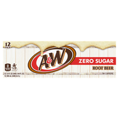 A&W Zero Sugar Root Beer Soda, 12 fl oz cans, 12 pack, 144 Fluid ounce