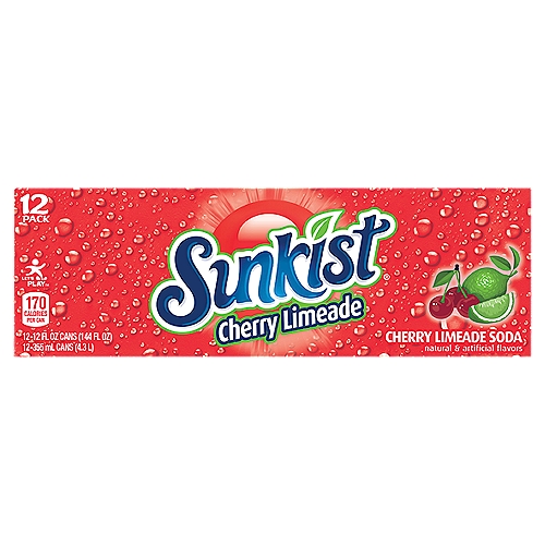 Sunkist Cherry Limeade Soda, 12 Fl Oz Cans, 12 Pack