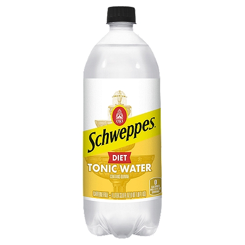 Schweppes Diet Tonic Water, 33.8 fl oz
For over 200 years, Schweppes has produced classic carbonated beverages. Diet Schweppes Tonic Water combines carbonated water with bittersweet quinine for a distinguished flavor with zero calories and is caffeine free. Make Schweppes Diet Tonic Water your go to mixer for cocktails or enjoy as a soft drink alternative. Live excellently with the classic taste of Schweppes Diet Tonic Water.