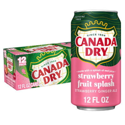 Canada Dry Strawberry Fruit Splash Ginger Ale Soda, 12 fl oz, 12 count