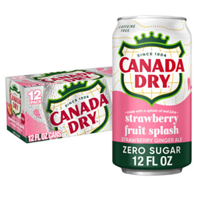 Canada Dry Zero Sugar Strawberry Fruit Splash Ginger Ale Soda, 12 fl oz, 12 count, 144 Fluid ounce