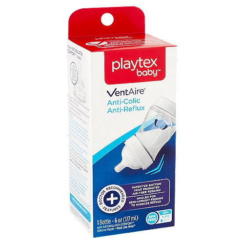 Playtex Baby VentAire 6 oz Anti-Colic and Anti-Reflux Bottle, Slow, 0M+