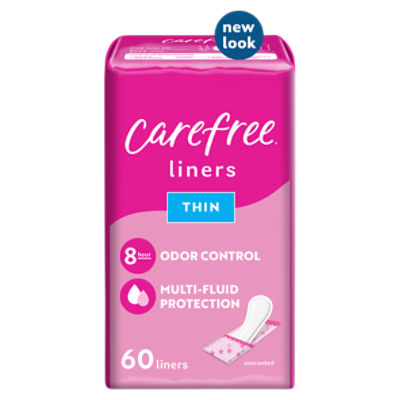 Carefree Panty Liners, Thin Liners, Wrapped, Unscented, 60ct (Packaging