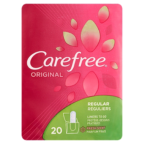Carefree Original Regular Fresh Scent Liners To Go, 20 countnCottony soft cover*n*product does not contain cottonnnAbsorbs odor**n**Select skus that have baking soda
