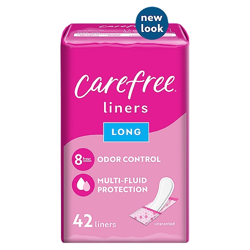 Carefree Panty Liners, Long Liners, Wrapped, Unscented, 42ct (Packaging May Vary)