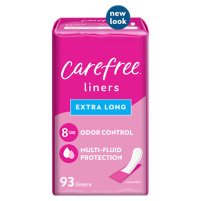 Carefree Panty Liners, Extra Long Liners, Wrapped, Unscented, 93ct (Packaging May Vary)