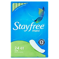 Stayfree Pads, Maxi Super, 24 Each