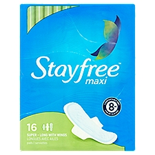 Stayfree Pads, Maxi Super Long with Wings, 16 Each