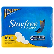 Stayfree Pads, Ultra Thin Regular with Wings, 18 Each