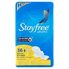 Stayfree Ultra Thin Regular with Wings, Pads, 36 Each