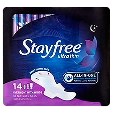 Stayfree Ultra Thin Pads Overnight w/Wings, 14 Each