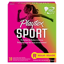 Playtex Sport Plastic Tampons, Unscented Regular Absorbency, 18 Each
