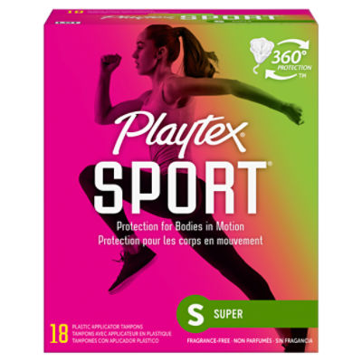 Playtex Sport Plastic Tampons Unscented Super Absorbency - 18 Count