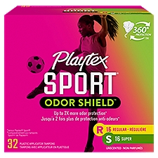 Playtex Sport Odor Shield Unscented, Plastic Tampons, 32 Each