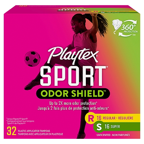 Playtex Sport Odor Shield Tampons, Regular & Super Absorbency, 32 ct