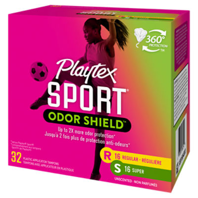 Playtex Sport Odor Shield Super Absorbency Unscented Plastic Tampons, 32  count - ShopRite