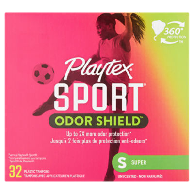 Playtex Sport Odor Shield Super Absorbency Unscented Plastic Tampons, 32 count